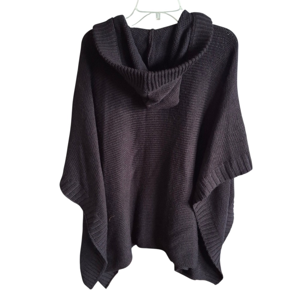 ALYA Black Knit Lace Up Hooded Poncho Sweater Womens Size S/M Cape Pullover Boho - Picture 2 of 9